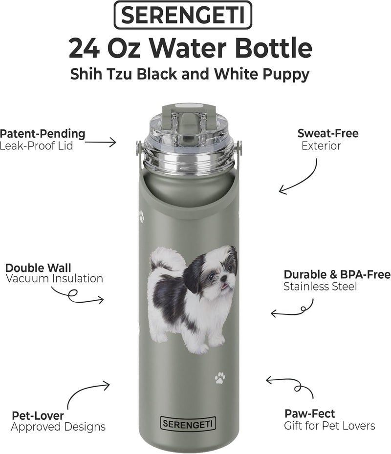 ES Pets SERENGETI 24 Oz Water Bottle Stainless Steel with Spill Proof Lid - Double walled Vacuum Insulated water flask - Realistic 3D Print of your favorite dog (Shih Tzu Black) - Image 4